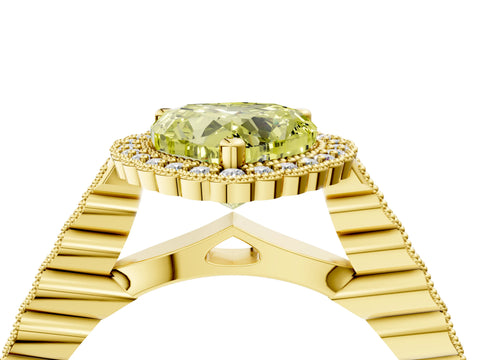Yellow gold Fancy Yellow Heart Cut Cut Halo Pavé Solitaire Ring with Milgrain Band_4