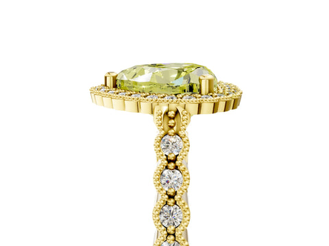 Yellow gold Fancy Yellow Heart Cut Cut Halo Pavé Solitaire Ring with Milgrain Band_5