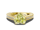 Yellow gold Fancy Yellow Heart Cut Cut Pave Band Milgrain Solitaire Ring