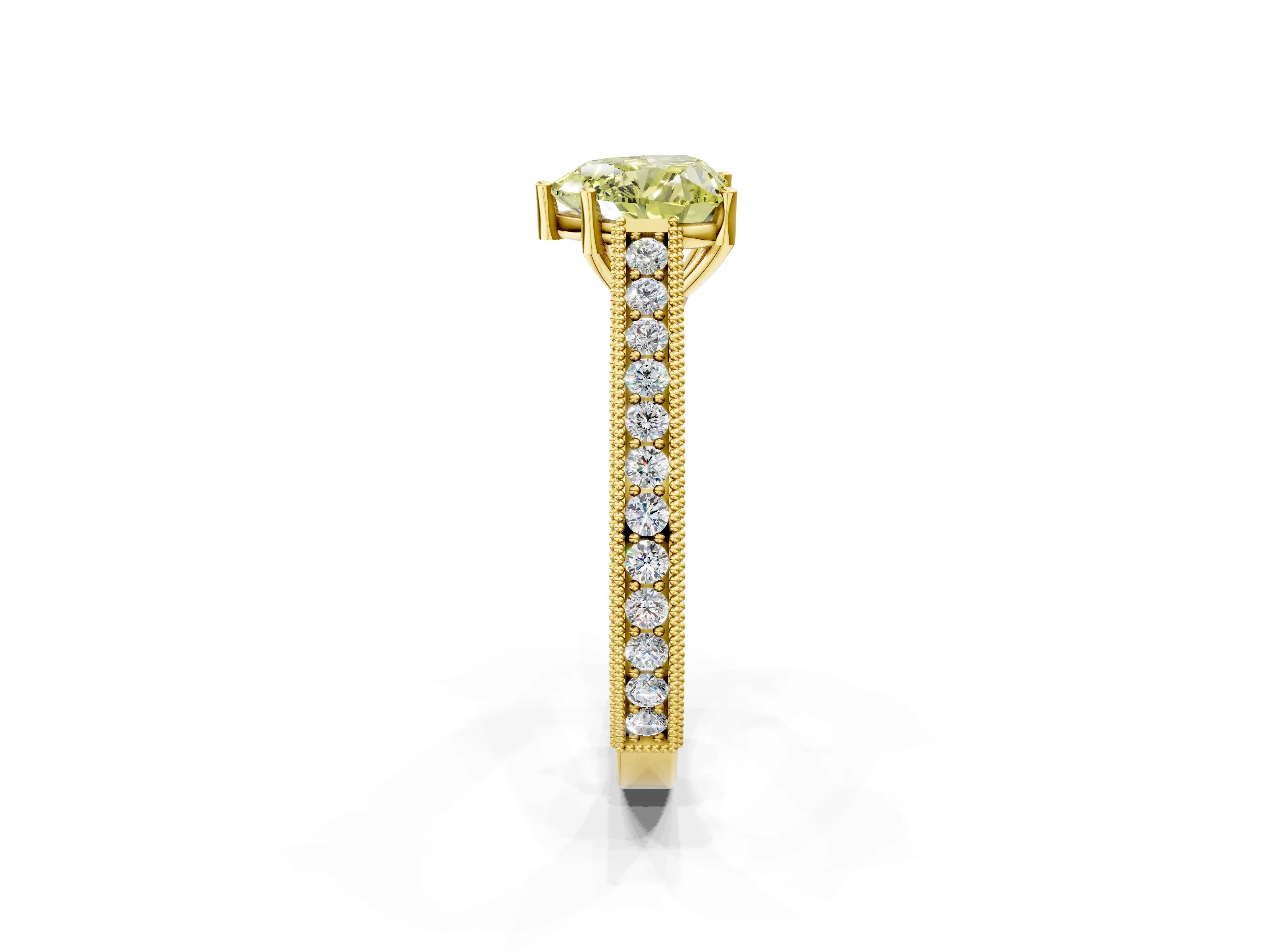 Yellow gold Fancy Yellow Heart Cut Cut Pave Band Milgrain Solitaire Ring_2