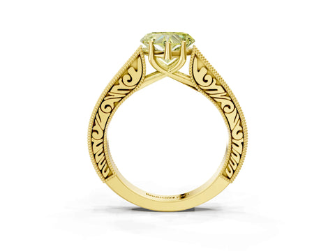 Yellow gold Fancy Yellow Heart Cut Cut Pave Band Milgrain Solitaire Ring_3