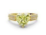 Yellow gold Fancy Yellow Heart Cut Cut Pave Split Shank Engagement Ring with Four-Prong Setting