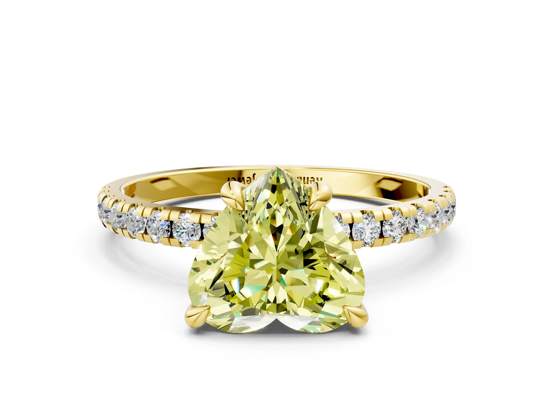 Yellow gold Fancy Yellow Heart Cut Diamond Brilliant Solitaire Ring with Pavé Band and Four-Prong Setting_12