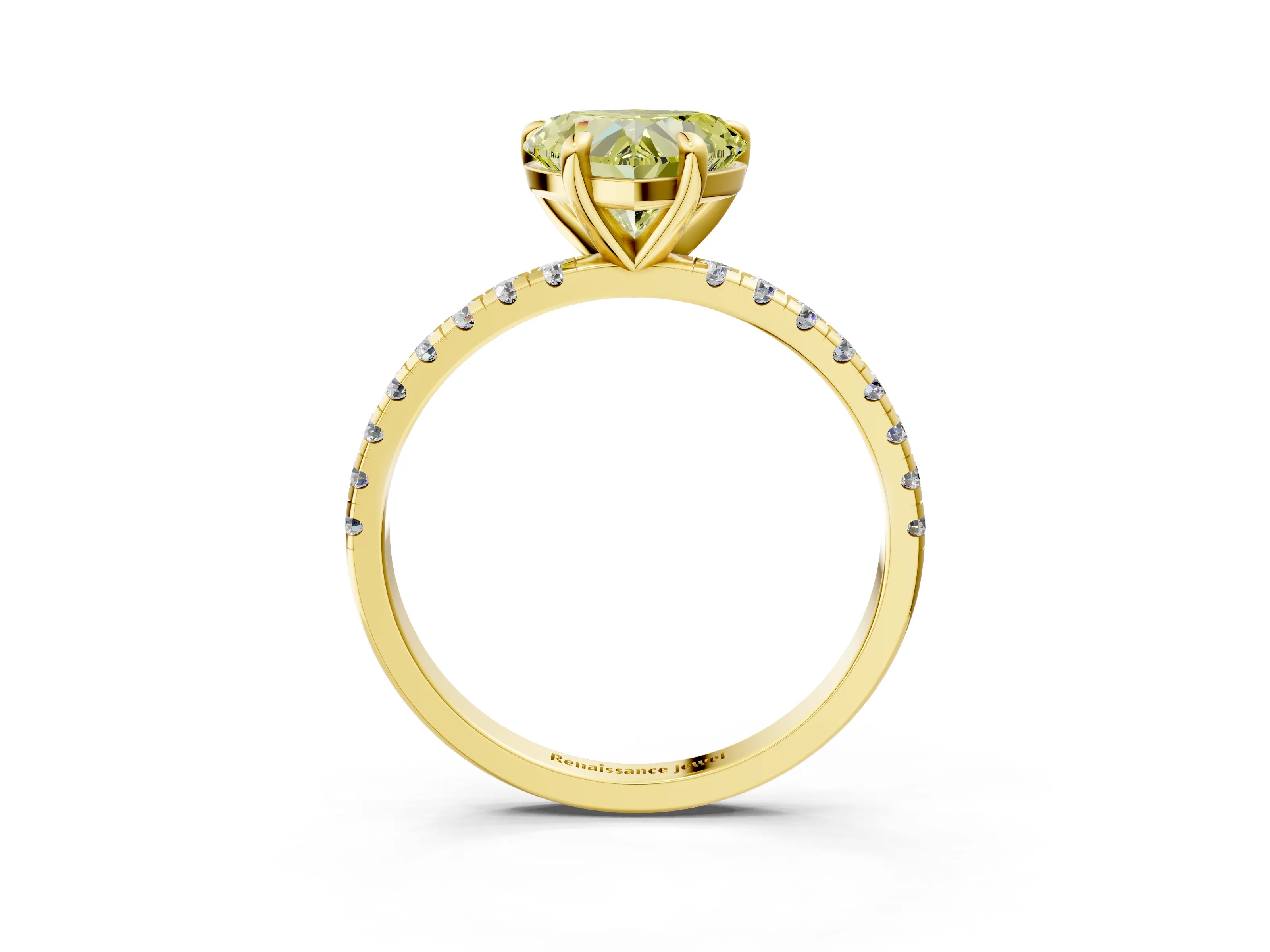 Yellow gold Fancy Yellow Heart Cut Diamond Brilliant Solitaire Ring with Pavé Band and Four-Prong Setting_3