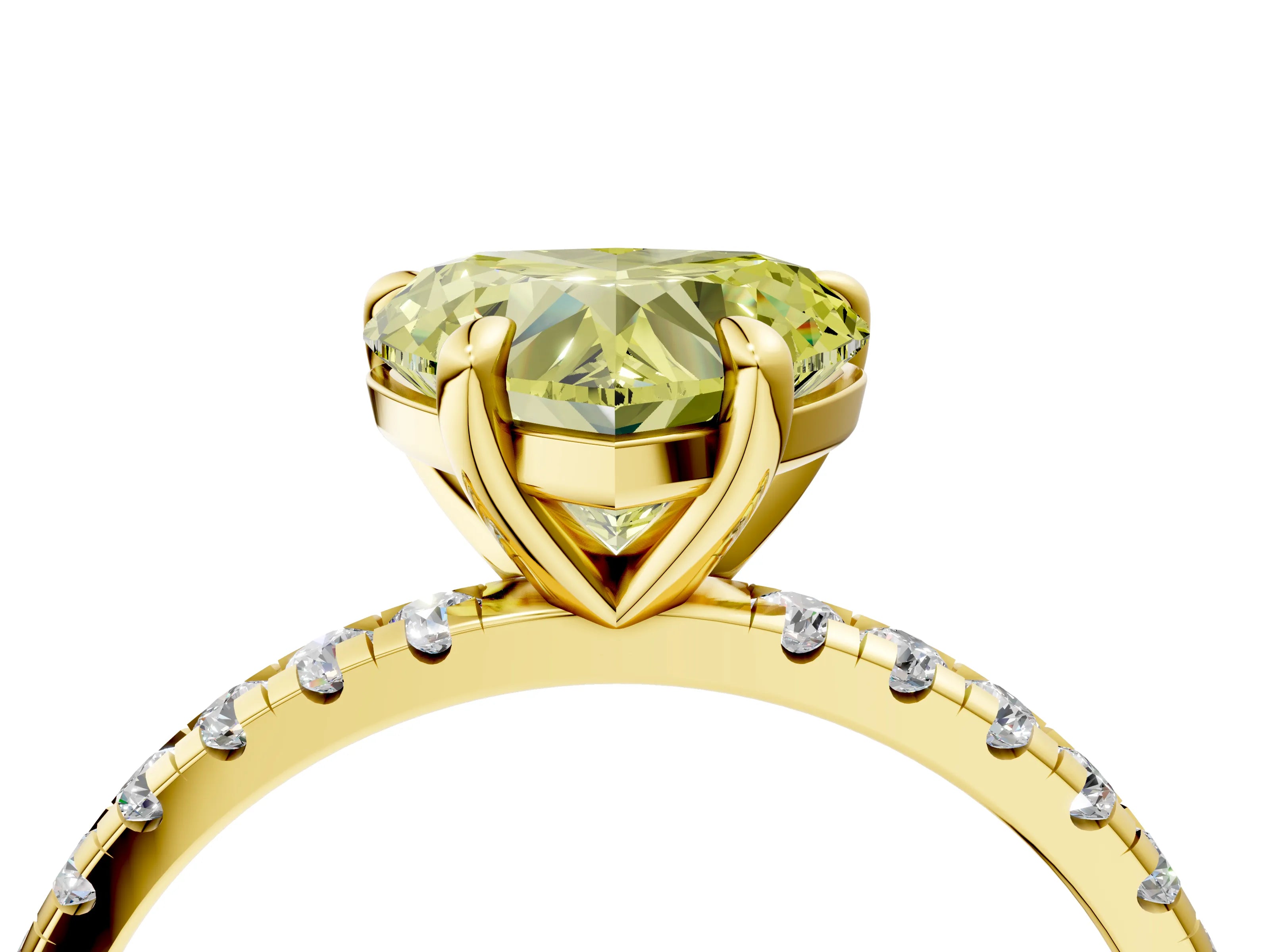 Yellow gold Fancy Yellow Heart Cut Diamond Brilliant Solitaire Ring with Pavé Band and Four-Prong Setting_4