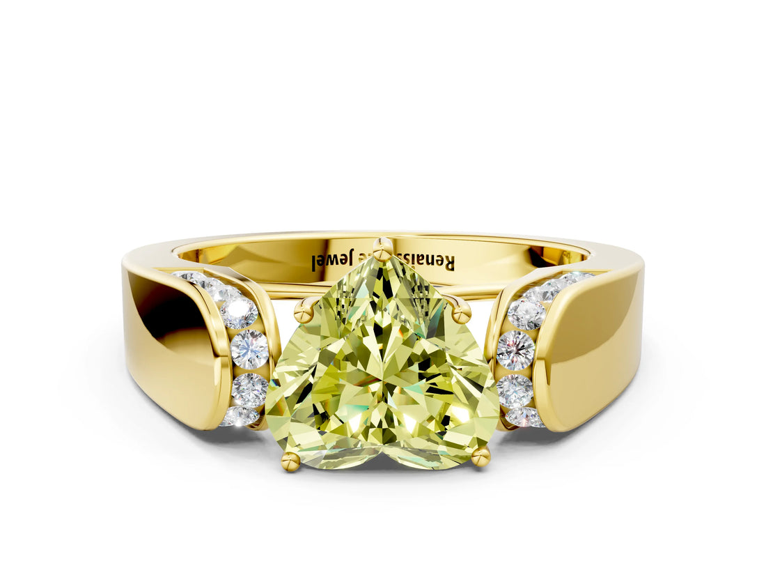 Yellow gold Fancy Yellow Heart Cut Diamond Channel Set Solitaire Ring with Four-Prong Setting_12