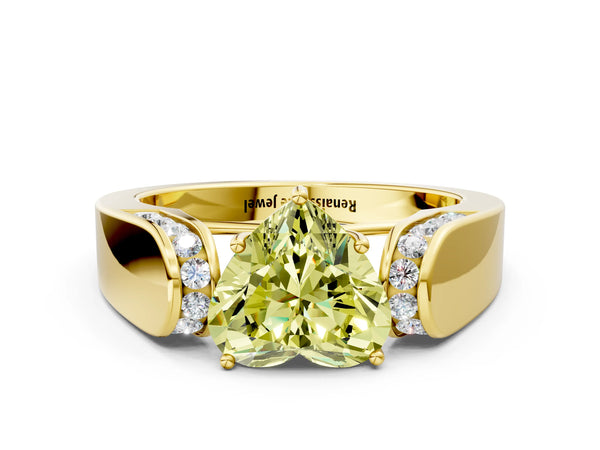 Yellow Gold Heart-Shaped Channel Set Engagement Ring Setting for Fancy Yellow Center with Wide Band
