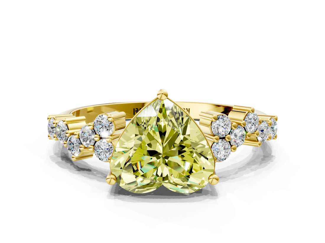 Yellow gold Fancy Yellow Heart Cut Diamond Cluster Pavé Band with Four-Prong Setting_3
