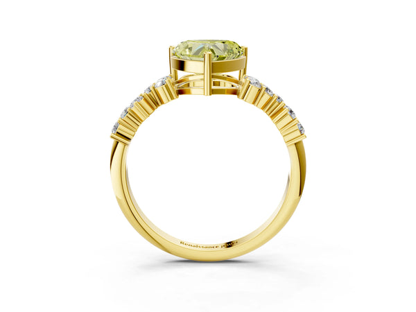 Yellow gold Fancy Yellow Heart Cut Diamond Cluster Pavé Band with Four-Prong Setting