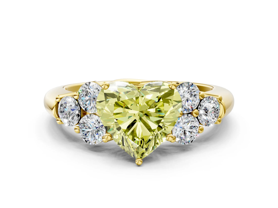 Yellow gold Fancy Yellow Heart  Cut Diamond Cluster Ring with Round Accent Stones and Prong Setting on a Classic Band_49