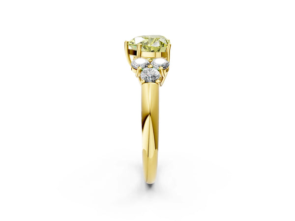 Yellow gold Fancy Yellow Heart  Cut Diamond Cluster Ring with Round Accent Stones and Prong Setting on a Classic Band