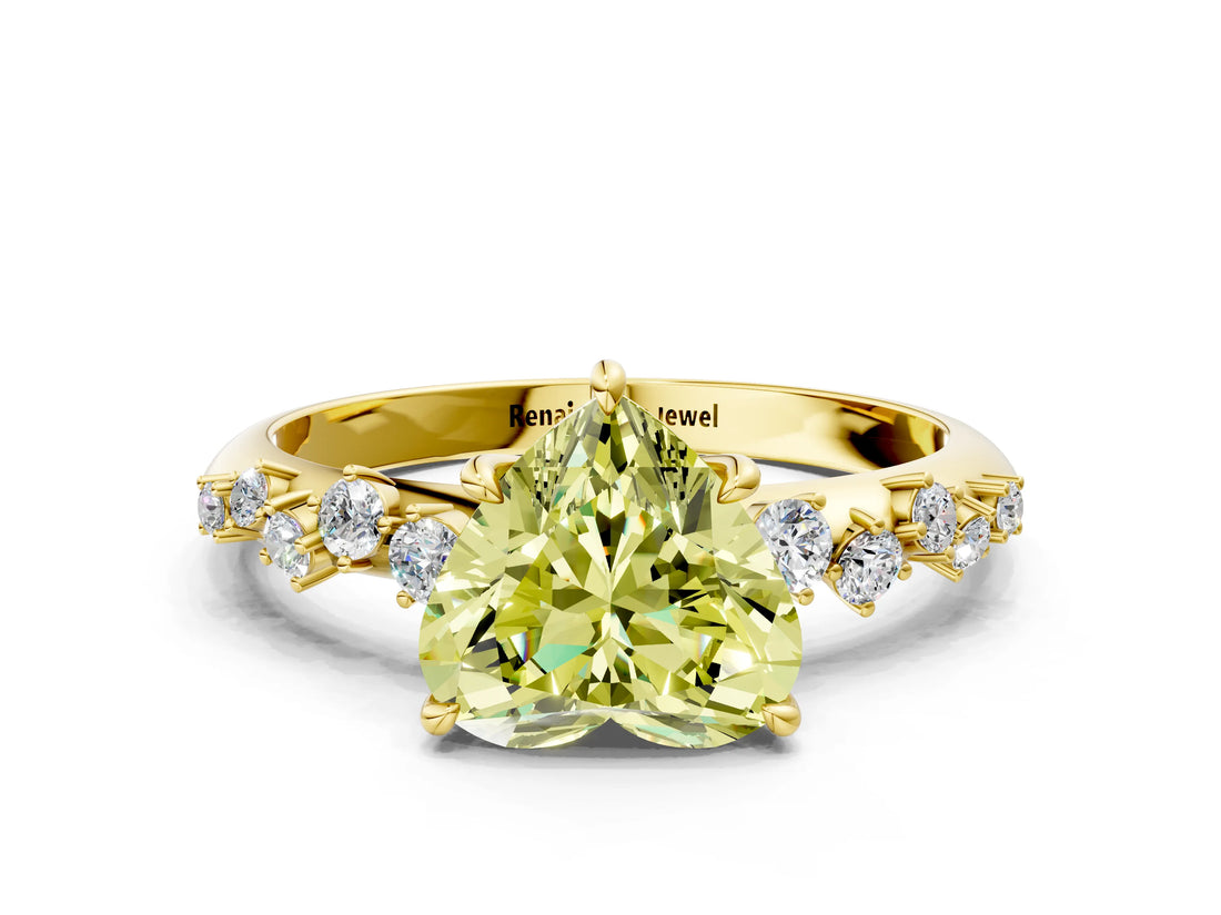 Yellow gold Fancy Yellow Heart Cut Diamond Cluster Side Stone Solitaire Ring with Prong Setting_83