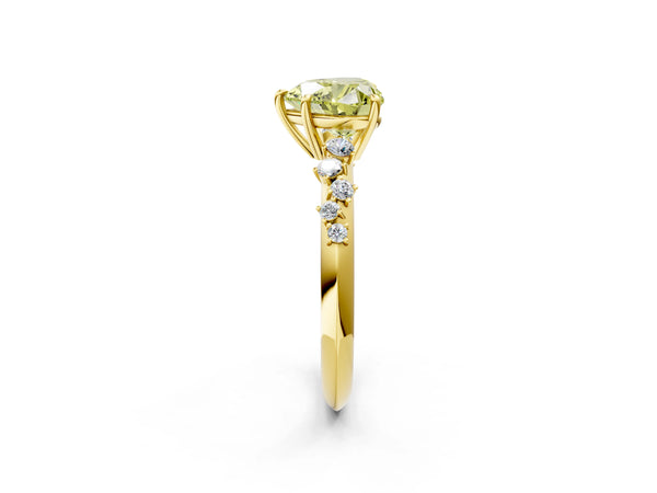 Yellow gold Fancy Yellow Heart Cut Diamond Cluster Side Stone Solitaire Ring with Prong Setting
