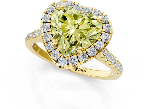 Yellow gold Fancy Yellow Heart Cut Diamond Cushion Halo Ring with Pavé Band_1