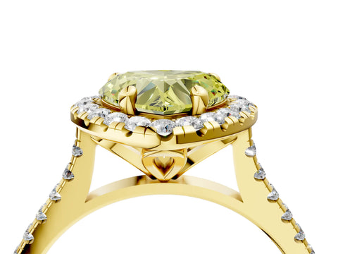 Yellow gold Fancy Yellow Heart Cut Diamond Cushion Halo Ring with Pavé Band_4