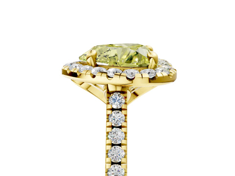 Yellow gold Fancy Yellow Heart Cut Diamond Cushion Halo Ring with Pavé Band_5