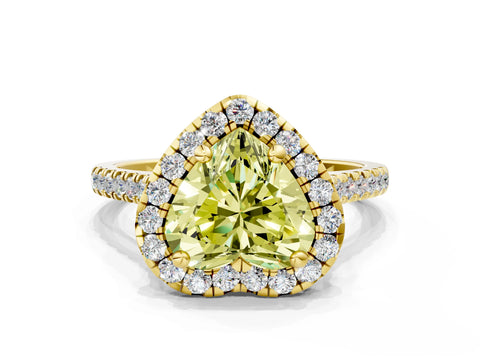 Yellow gold Fancy Yellow Heart Cut Diamond Cushion Halo Ring with Pavé Band