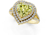 Yellow gold Fancy Yellow Heart Cut Diamond Double Halo Ring with Pavé Band and Prong Setting_77