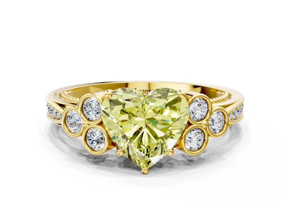 Yellow gold Fancy Yellow Heart  Cut Diamond Engagement Ring with Bezel Set Round Side Stones and Prong Setting_49
