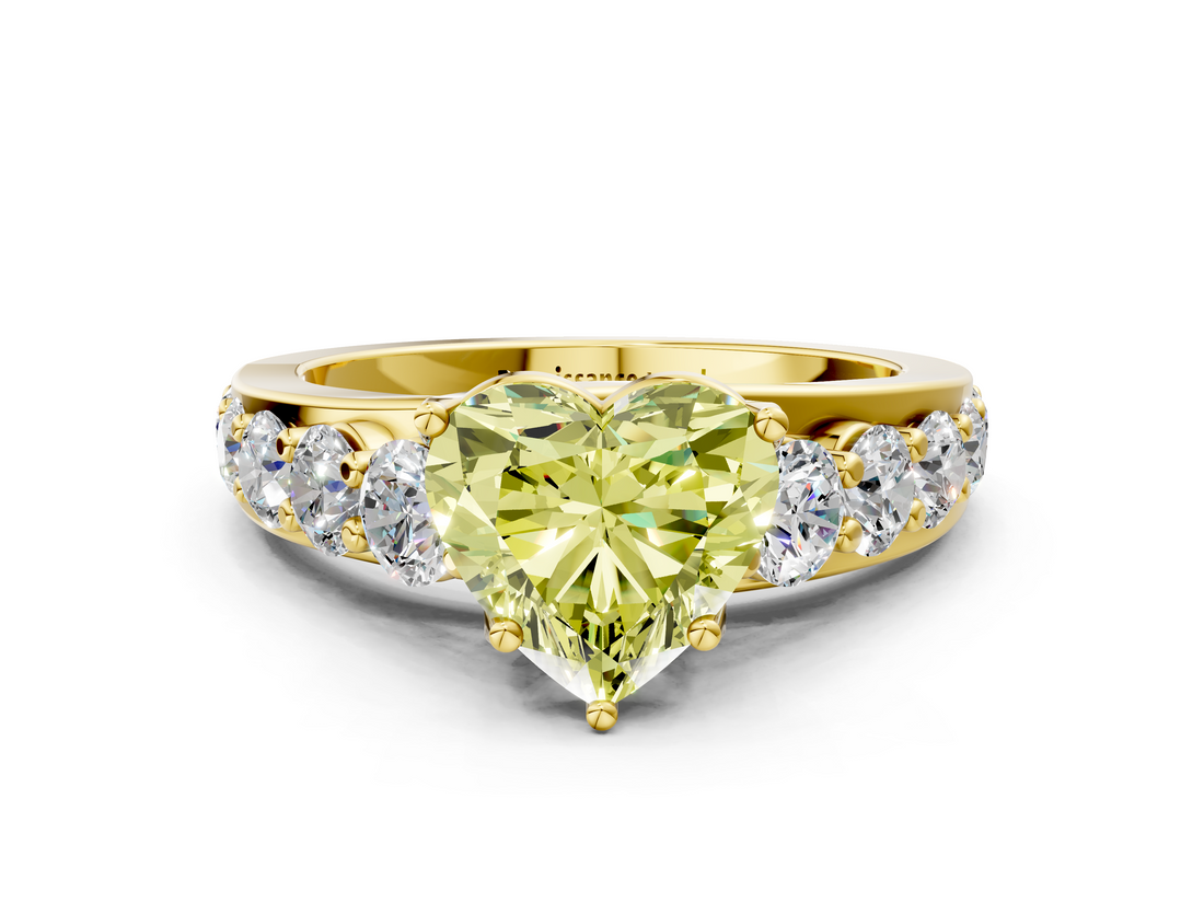 Yellow gold Fancy Yellow Heart  Cut Diamond Engagement Ring with Pavé Band and Four-Prong Setting_3