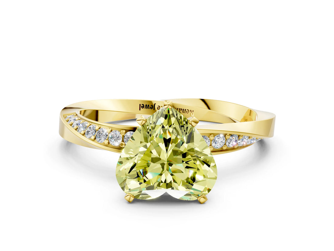 Yellow gold Fancy Yellow Heart Cut Diamond Engagement Ring with Side Stone Accents and Four-Prong Setting_96
