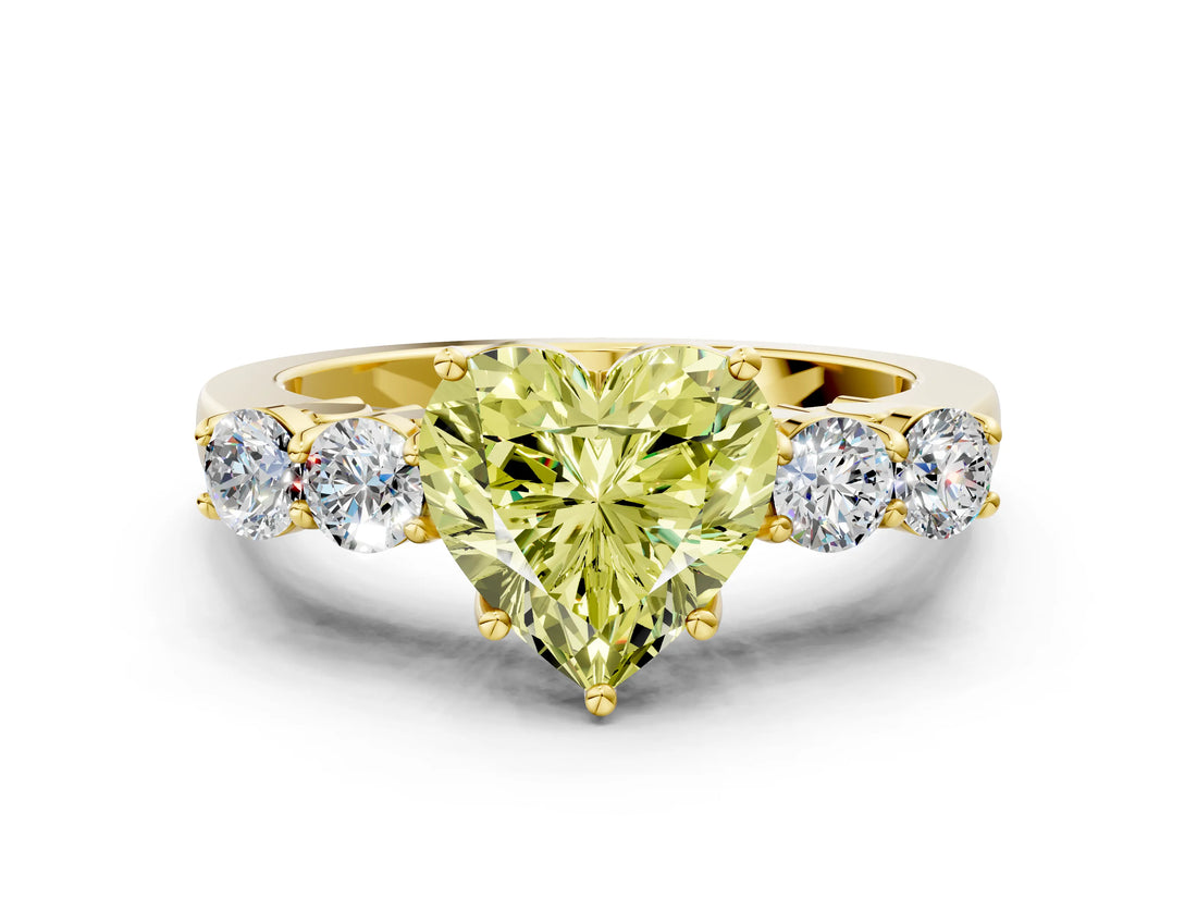 Yellow gold Fancy Yellow Heart  Cut Diamond Five-Stone Prong Set White Gold Ring_27