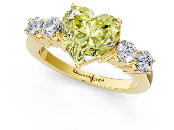 Yellow gold Fancy Yellow Heart  Cut Diamond Five-Stone Prong Set White Gold Ring