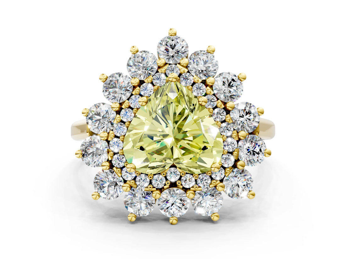 Yellow gold Fancy Yellow Heart Cut Diamond Floral Double Halo Engagement Ring with Prong Setting_24