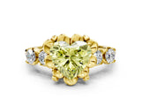 Yellow gold Fancy Yellow Heart  Cut Diamond Floral Halo Engagement Ring with Shared Prong Setting 1