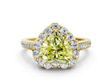 Yellow gold Fancy Yellow Heart Cut Diamond Floral Halo Ring with Pavé Band and Prong Setting_3