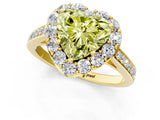 Yellow gold Fancy Yellow Heart Cut Diamond Floral Halo Ring with Pavé Band and Prong Setting_4