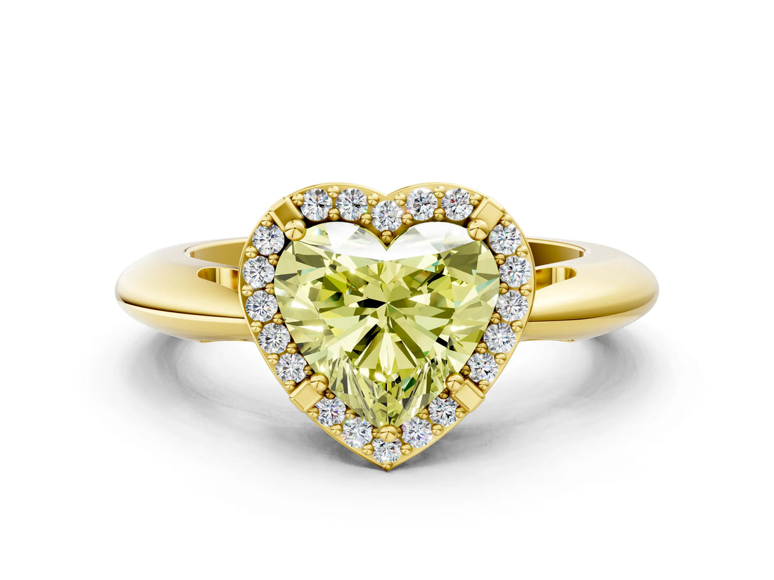 Yellow gold Fancy Yellow Heart  Cut Diamond Halo Engagement Ring with Split Shank and Four-Prong Setting_90