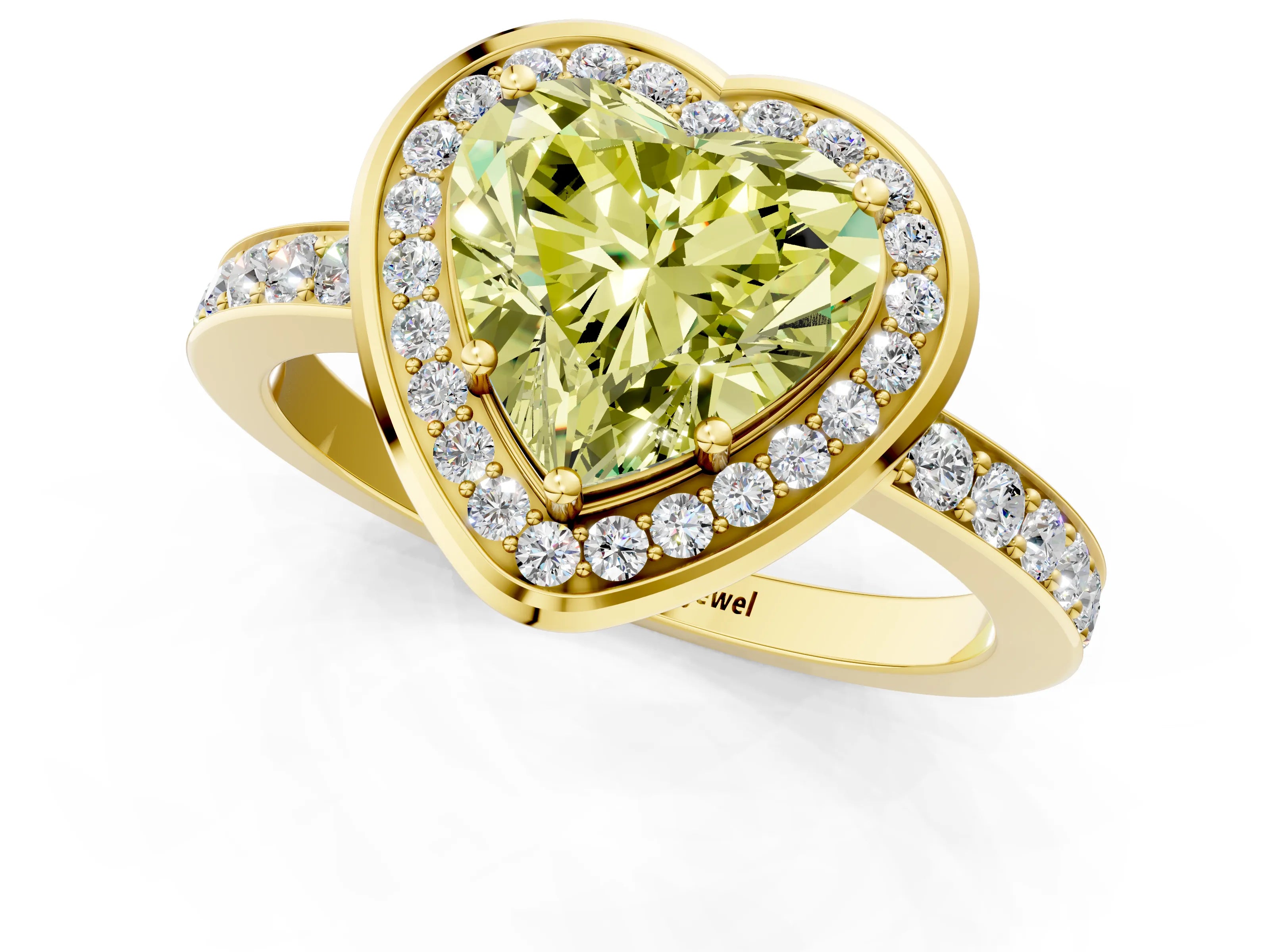 Yellow gold Fancy Yellow Heart Cut Diamond Halo Ring with Bezel Frame and Pavé Band_1