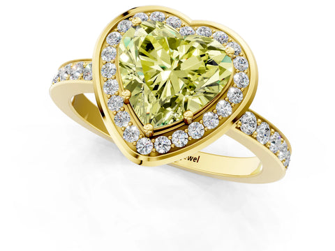 Yellow gold Fancy Yellow Heart Cut Diamond Halo Ring with Bezel Frame and Pavé Band_1