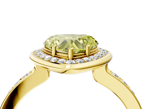 Yellow gold Fancy Yellow Heart Cut Diamond Halo Ring with Bezel Frame and Pavé Band_4