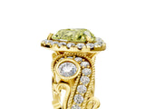 Yellow gold Fancy Yellow Heart Cut Diamond Halo Ring with Milgrain Pavé Band and Four-Prong Setting_57