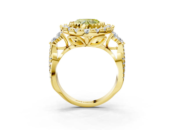 Yellow Gold Heart-Shaped Halo Crossover Pave Engagement Ring Setting for Fancy Yellow Center