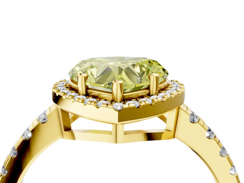 Yellow gold Fancy Yellow Heart Cut Diamond Halo Ring with Pavé Band and Four-Prong Setting_4