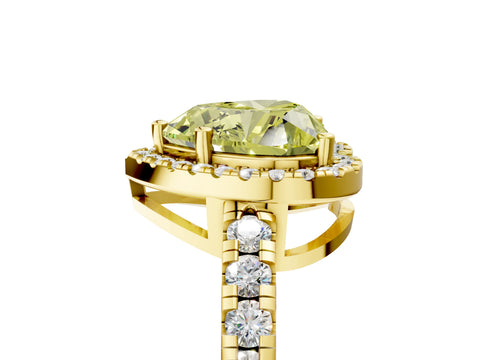Yellow gold Fancy Yellow Heart Cut Diamond Halo Ring with Pavé Band and Four-Prong Setting_5