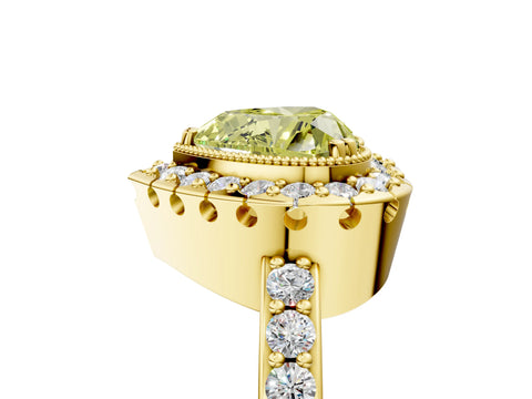 Yellow gold Fancy Yellow Heart Cut Diamond Halo Ring with Pavé Band and Prong Setting_5