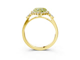 Yellow gold Fancy Yellow Heart Cut Diamond Halo Ring with Pear Side Stones and Prong Setting_73