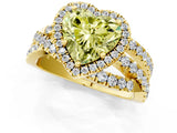Yellow gold Fancy Yellow Heart Cut Diamond Halo Ring with Round Split Shank and Prong Setting_37