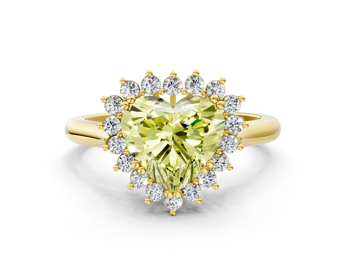 Yellow gold Fancy Yellow Heart  Cut Diamond Halo Ring with Solitaire Band and Prong Setting_53