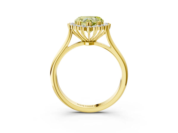 Yellow gold Fancy Yellow Heart  Cut Diamond Halo Ring with Solitaire Band and Prong Setting