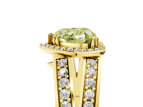 Yellow gold Fancy Yellow Heart Cut Diamond Halo Ring with Split Shank Pavé Band and Four-Prong Setting_5