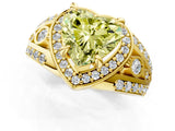 Yellow gold Fancy Yellow Heart Cut Diamond Halo Ring with Split Shank and Bezel Accents and Four-Prong Setting_1