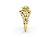 Yellow gold Fancy Yellow Heart Cut Diamond Halo Ring with Split Shank and Bezel Accents and Four-Prong Setting_2