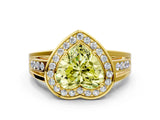 Yellow gold Fancy Yellow Heart Cut Diamond Halo Ring with Split Shank and Bezel Accents and Prong Setting