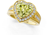 Yellow gold Fancy Yellow Heart Cut Diamond Halo Ring with Split Shank and Bezel Accents and Prong Setting_1