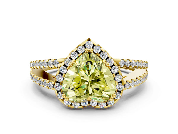 Yellow gold Fancy Yellow Heart Cut Diamond Halo Split Shank Engagement Ring